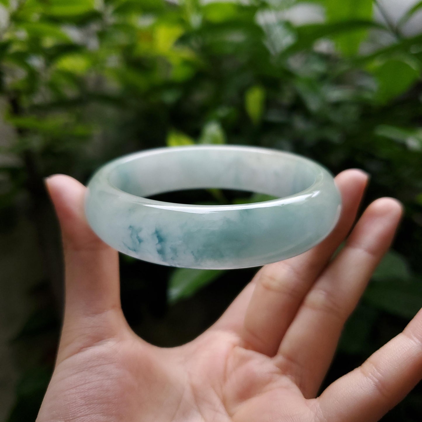 High Quality 48–72mm Natural-Colour Jade White to Blue Floating Veins YingMart Bangle Bracelets Gift for Her Grandmother Sister Mens