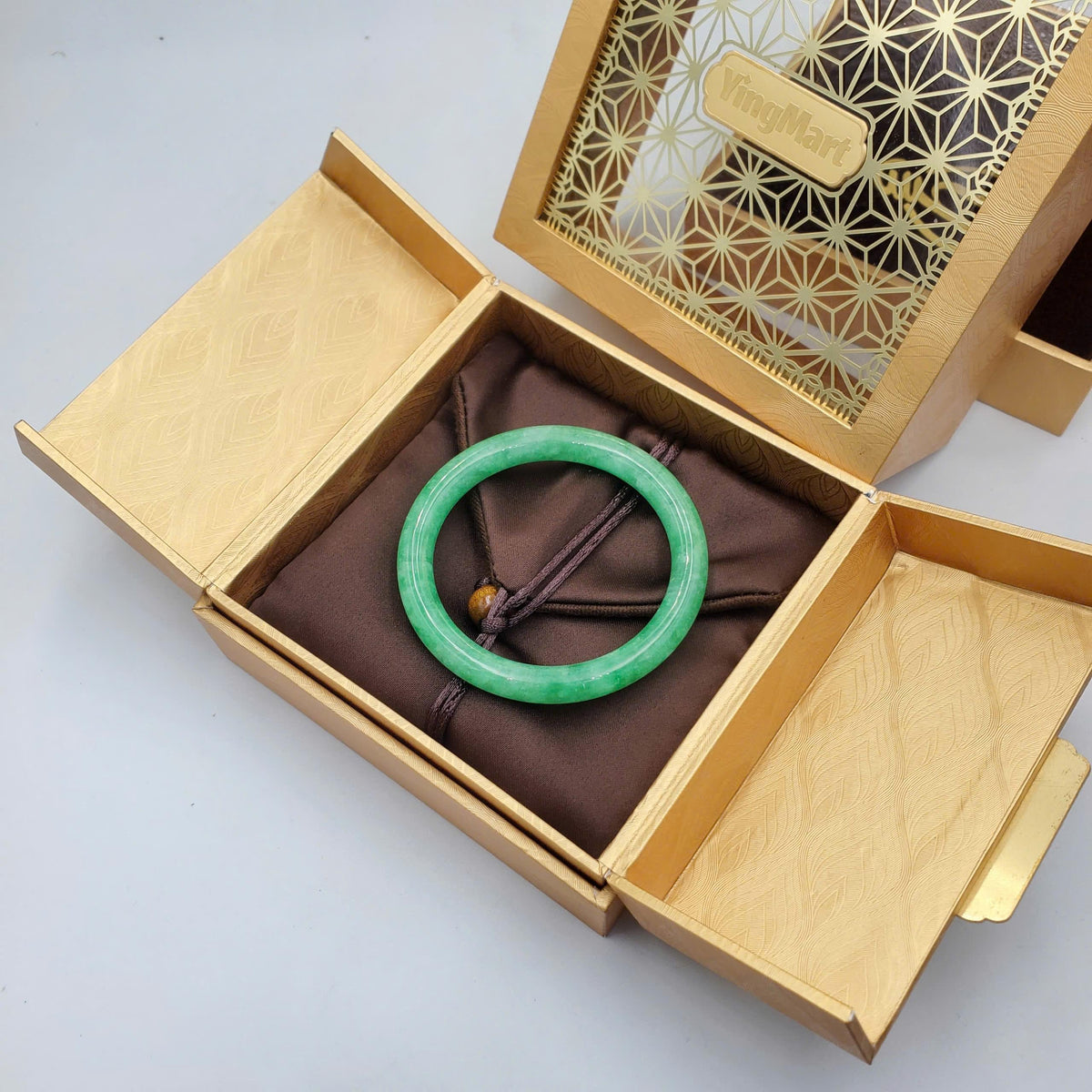 Yingmart 63mm PNJ Certified Natural Color Light Green Dark Green Natural Jadeite Jade Bangle Bracelet, Real Gemstone Gift for Her Mom Sister