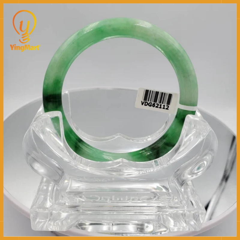 Yingmart 50-69mm Green Dark Spot Jadeite Jade Bangle, Real Gemstone Bracelet, Vintage Jewelry, Christmas Gift, Newyear