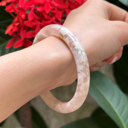 Yingmart 50mm-58mm Natural Pink Blossom Agate Bangle Bracelets, Real Gemstone Bracelet, Vintage Jewelry
