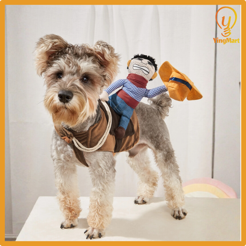 Funny Cowboy Rider Outfit for Dogs Cats Western Saddle Jacket Cloak Halloween Party Pet Costume