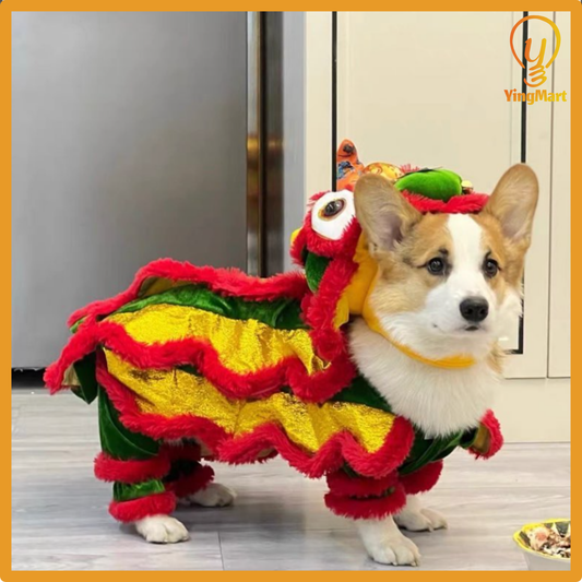 Pet Costume Small Large Dogs Cats Lion Dance Style Halloween New Year Party Cosplay Cat Hat Shirt