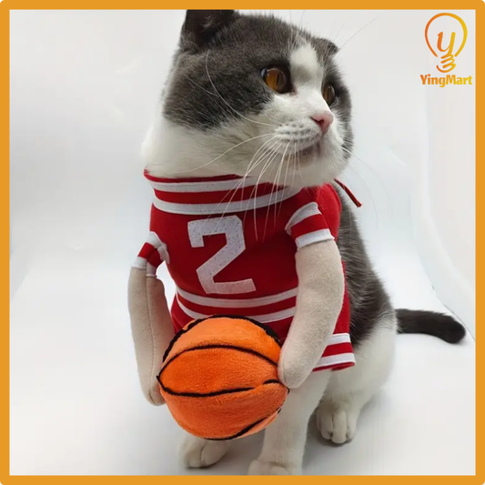 Basketball Player Pet Costume Dogs Cats Jersey Plush Ball Funny Halloween Cosplay Outfit