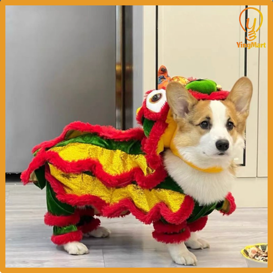 Pet Costume Small Large Dogs Cats Lion Dance Style Halloween New Year Party Cosplay Cat Hat Shirt