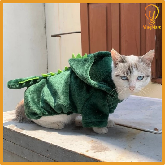 Funny Dinosaur Pet Costume Warm Fleece Hoodie for Cats Dogs Halloween Cosplay Outfit