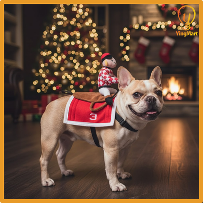 Santa Claus Riding Pet Costume for Small Dogs Cats Christmas Flannel Outfit Winter Hoodie