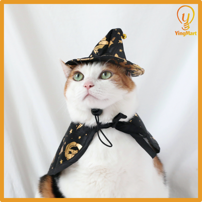 Witch Cloak Hat Set For Cats Dogs Wizard Theme Halloween Party Pet Costume Cosplay