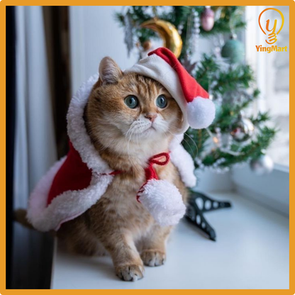 Christmas Pet Costume Hooded Cloak for Small Dogs Cats Warm Winter Outfit Holiday Clothes