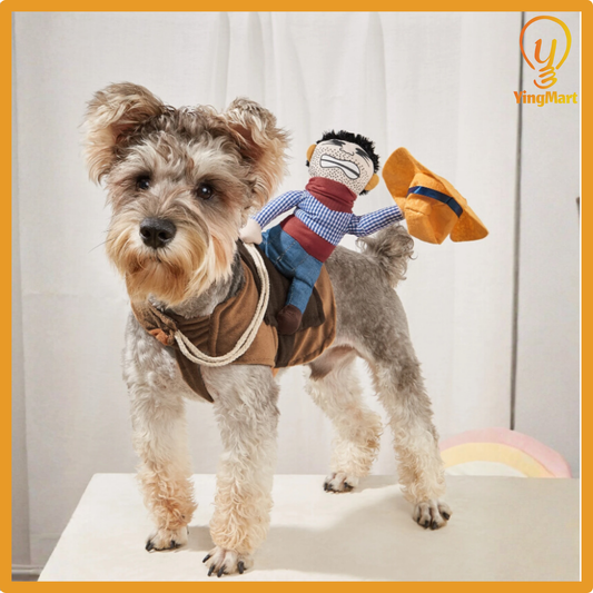 Funny Cowboy Rider Outfit for Dogs Cats Western Saddle Jacket Cloak Halloween Party Pet Costume
