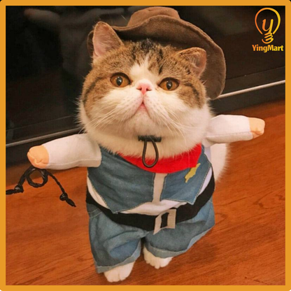Funny Pet Cowboy Costume Role Play Suit Cat Dog Halloween Christmas Party Outfit
