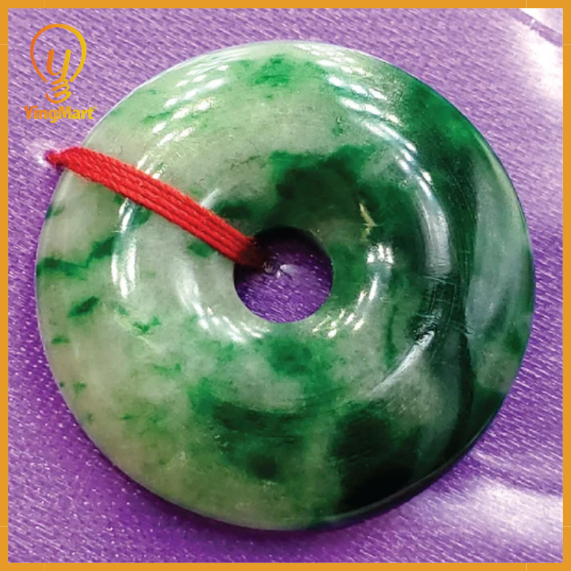 Yingmart Green natural Jade stone Charm carved Donut Jadeite Pendant Pendant Necklace, Good Luck Pendant, Protection