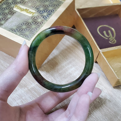 High Quality 48–50 mm Jadeite Jade Bangle Dark Green Mix Red Black YingMart Burmese Gift for Her Grandmother Sister Mother Mens Feng Shui