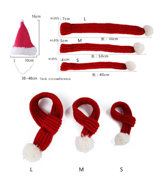 Christmas Pet Hat and Scarf Set Polar Fleece Warm Outfit for Dogs Cats Winter Costume