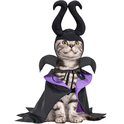 Pet Costume Cloak Horned Hat for Cats Dogs Witch Wizard Sorceress Black Purple Halloween Cosplay