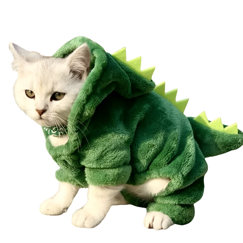 Funny Dinosaur Pet Costume Warm Fleece Hoodie for Cats Dogs Halloween Cosplay Outfit