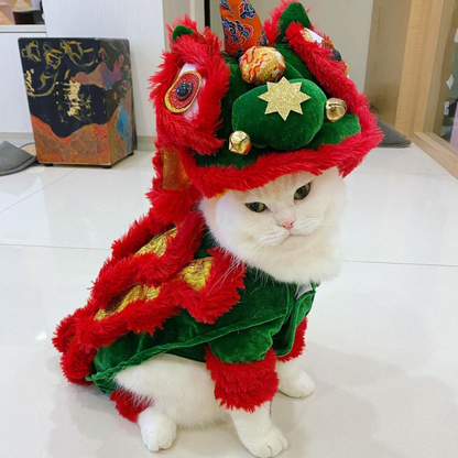 Pet Costume Small Large Dogs Cats Lion Dance Style Halloween New Year Party Cosplay Cat Hat Shirt