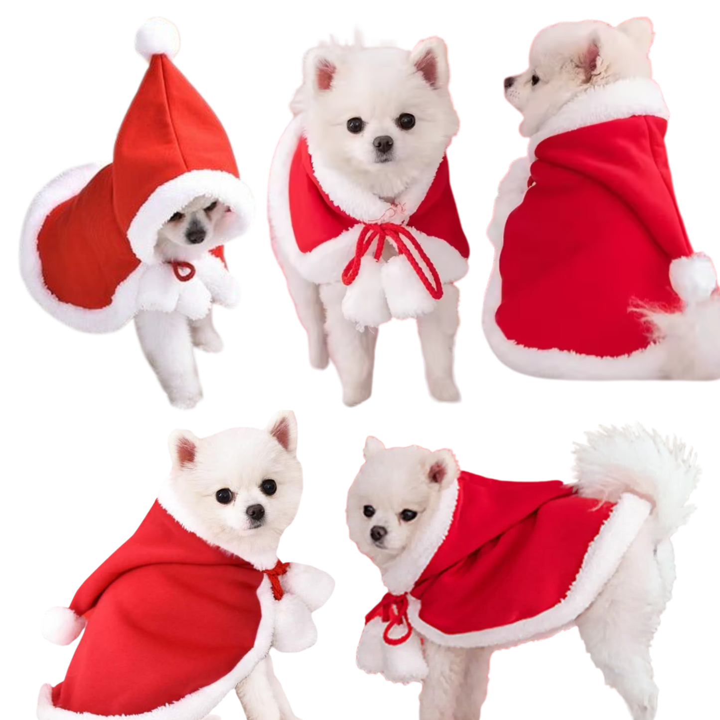Christmas Pet Costume Hooded Cloak for Small Dogs Cats Warm Winter Outfit Holiday Clothes