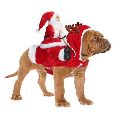 Santa Claus Riding Deer Pet Costume for Dogs Funny Christmas Outfit Holiday Party Clothes