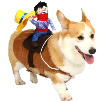 Funny Cowboy Rider Outfit for Dogs Cats Western Saddle Jacket Cloak Halloween Party Pet Costume