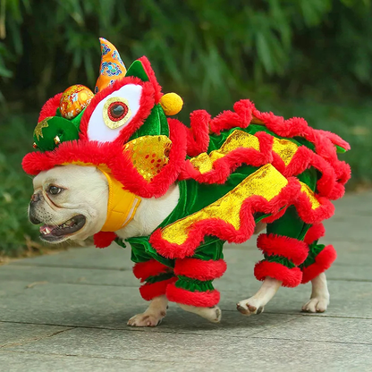 Pet Costume Small Large Dogs Cats Lion Dance Style Halloween New Year Party Cosplay Cat Hat Shirt