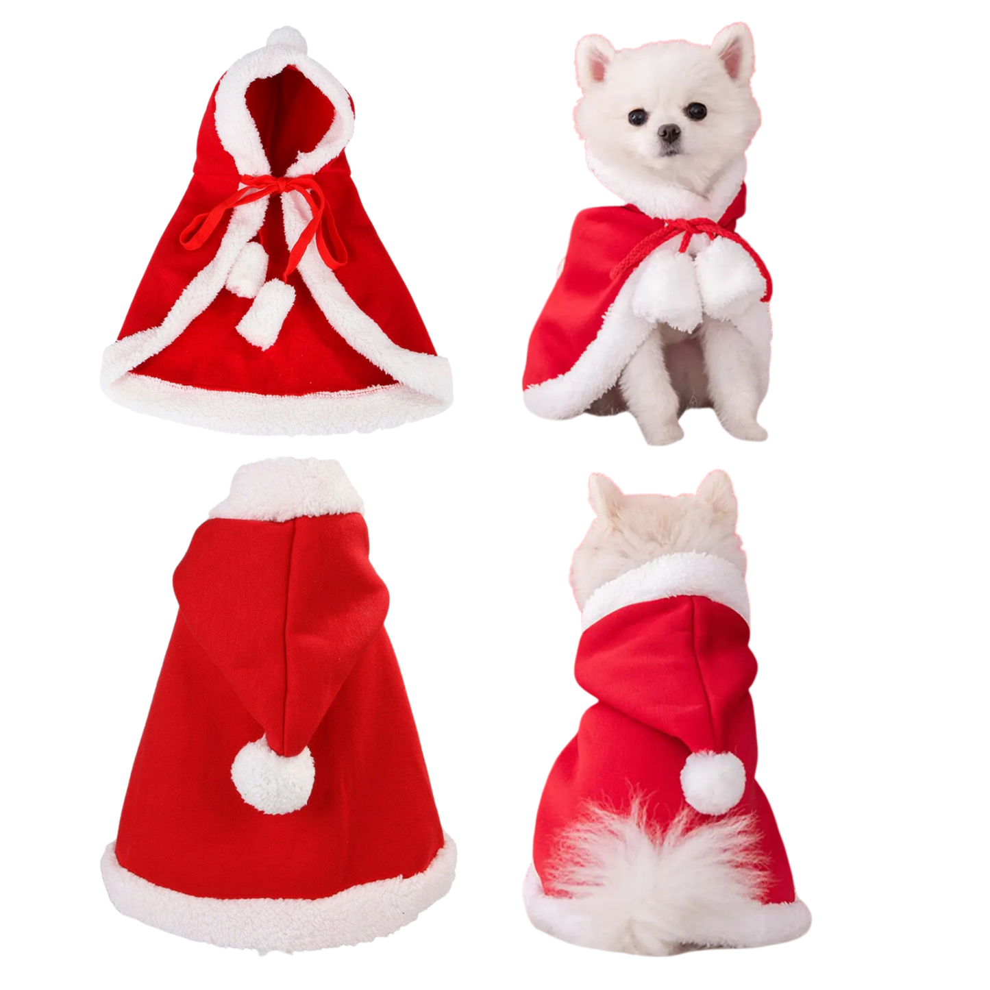 Christmas Pet Costume Hooded Cloak for Small Dogs Cats Warm Winter Outfit Holiday Clothes