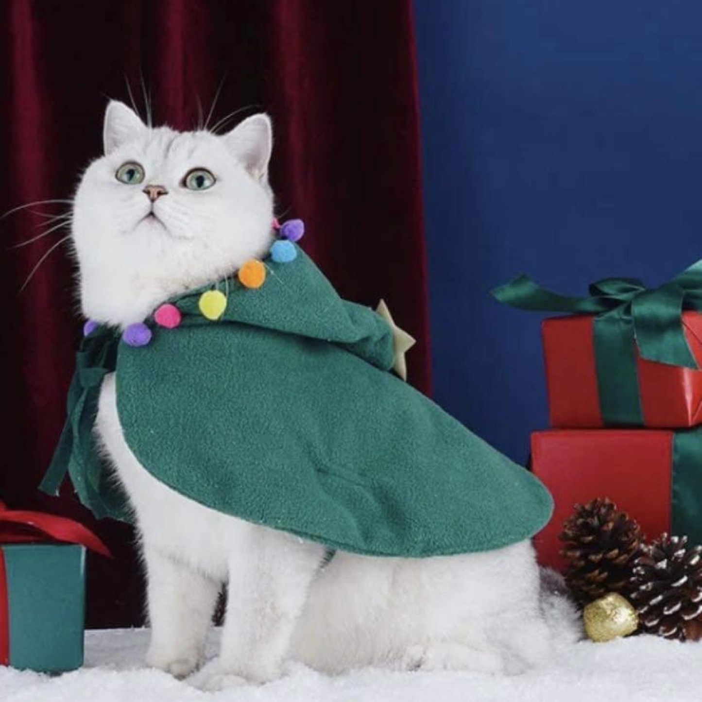 Christmas Tree Pet Cape Costume for Dogs Cats Holiday Outfit Festive Cloak Small Animal Clothes