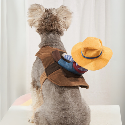 Funny Cowboy Rider Outfit for Dogs Cats Western Saddle Jacket Cloak Halloween Party Pet Costume