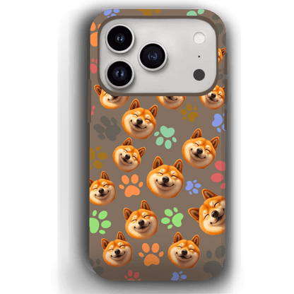 Custom Pet Phone Case for iPhone 17/ 17 Air/ 17 Pro/ 17 Pro Max by YingMart, Personalized Pet Portrait Cover with Paw, Heart, Fish & Bone Symbols