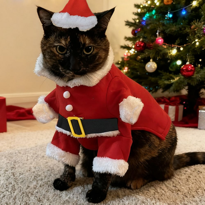 Christmas Pet Santa Claus Costume Warm Jumpsuit Hoodie for Dogs Cats Winter Outfit