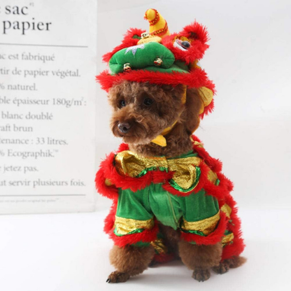 Pet Costume Small Large Dogs Cats Lion Dance Style Halloween New Year Party Cosplay Cat Hat Shirt