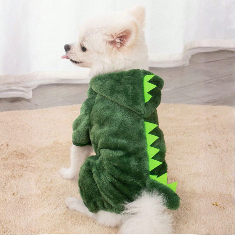 Funny Dinosaur Pet Costume Warm Fleece Hoodie for Cats Dogs Halloween Cosplay Outfit