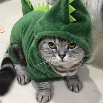 Funny Dinosaur Pet Costume Warm Fleece Hoodie for Cats Dogs Halloween Cosplay Outfit