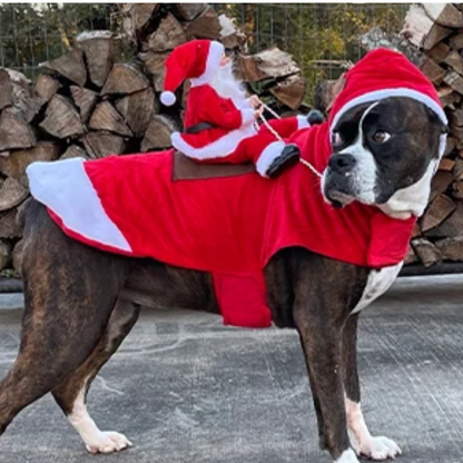 Santa Claus Riding Deer Pet Costume for Dogs Funny Christmas Outfit Holiday Party Clothes