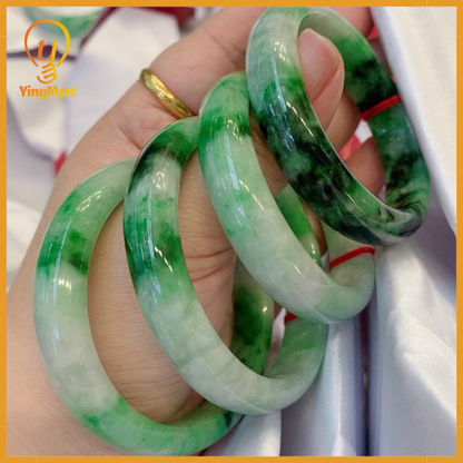 Jadeite Jade Bangle Bracelet with Dark Green Spots 48-62mm Light Green | Genuine Gemstone Jewelry, Perfect Christmas/New Year Gift