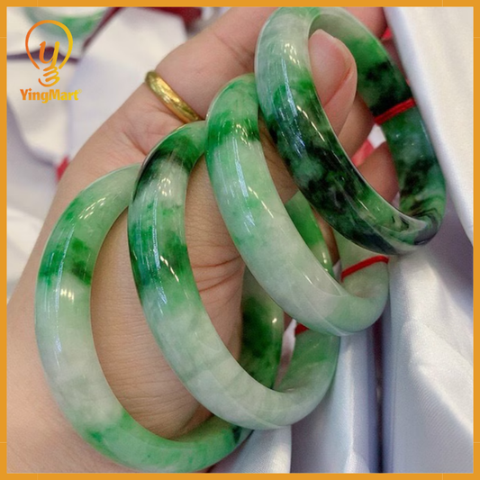 Jadeite Jade Bangle Bracelet with Dark Green Spots 48-62mm Light Green | Genuine Gemstone Jewelry, Perfect Christmas/New Year Gift