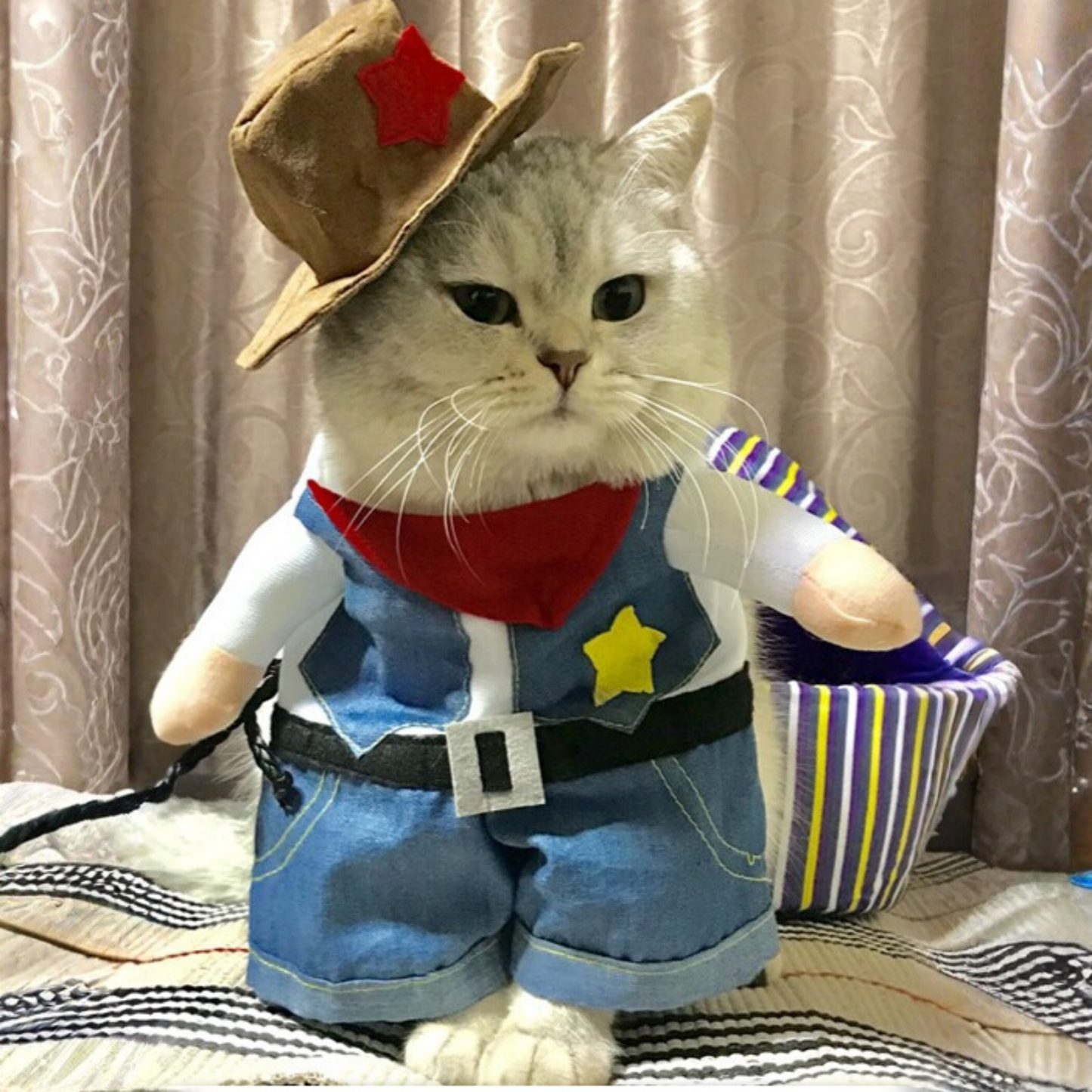 Funny Pet Cowboy Costume Role Play Suit Cat Dog Halloween Christmas Party Outfit