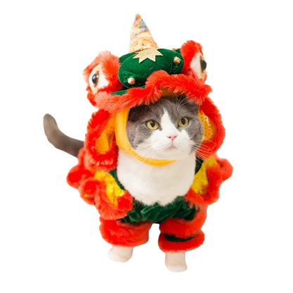 Pet Costume Small Large Dogs Cats Lion Dance Style Halloween New Year Party Cosplay Cat Hat Shirt
