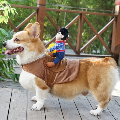 Funny Cowboy Rider Outfit for Dogs Cats Western Saddle Jacket Cloak Halloween Party Pet Costume