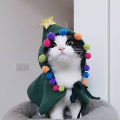 Christmas Tree Pet Cape Costume for Dogs Cats Holiday Outfit Festive Cloak Small Animal Clothes