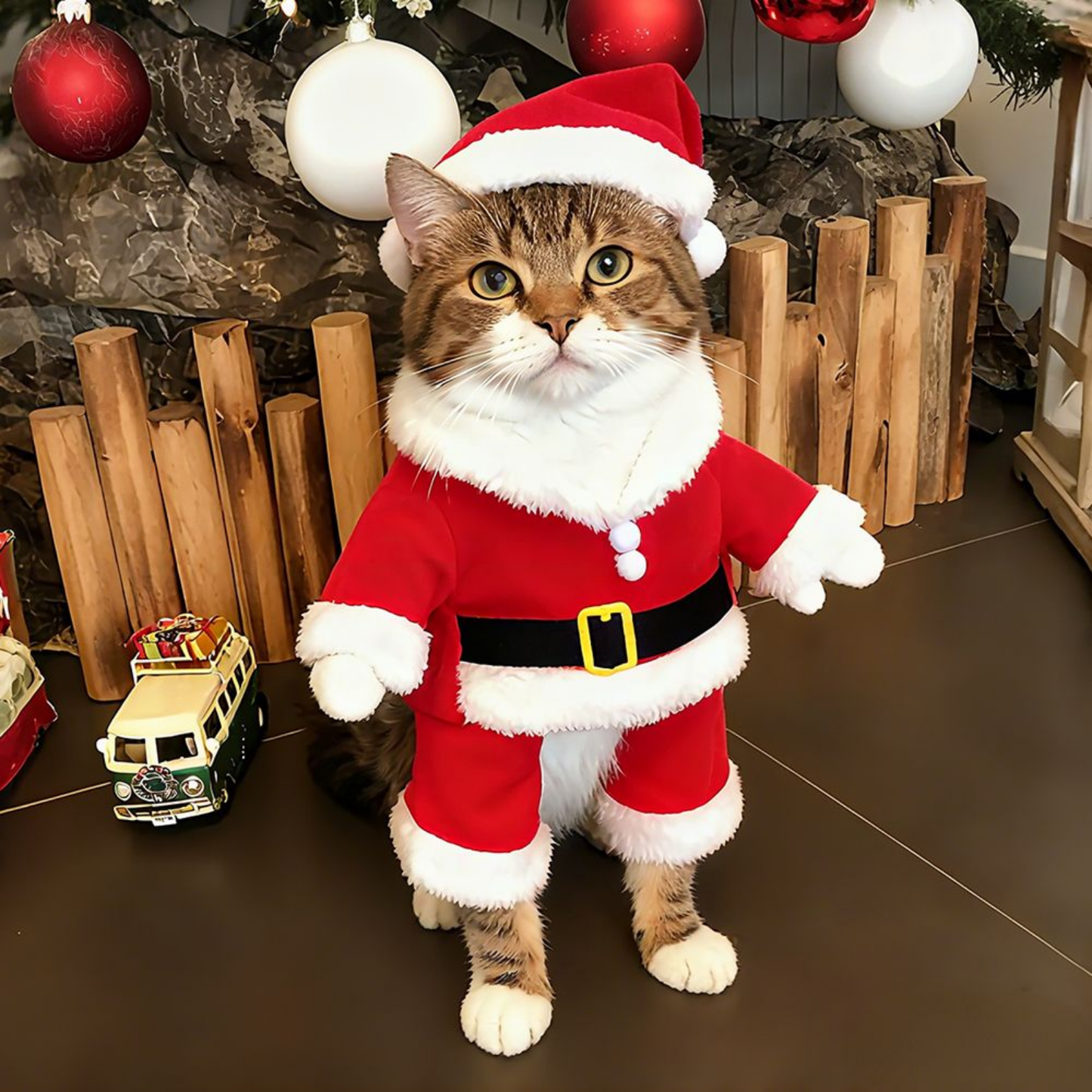 Christmas Pet Santa Claus Costume Warm Jumpsuit Hoodie for Dogs Cats Winter Outfit