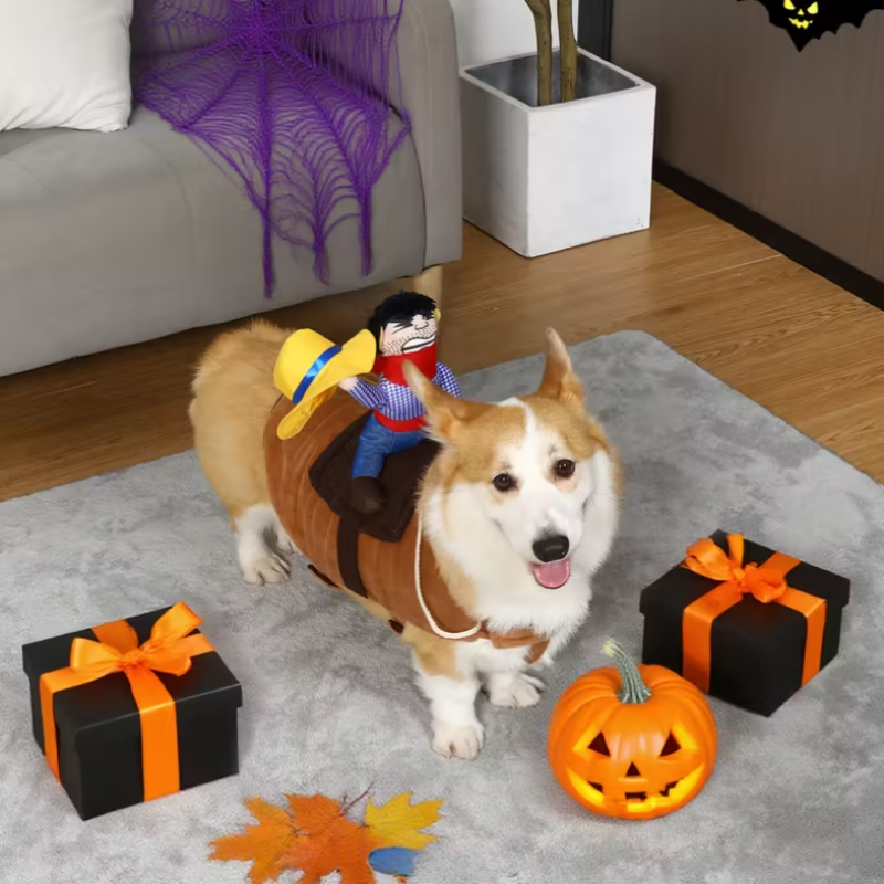Funny Cowboy Rider Outfit for Dogs Cats Western Saddle Jacket Cloak Halloween Party Pet Costume