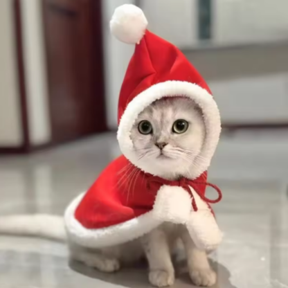 Christmas Pet Costume Hooded Cloak for Small Dogs Cats Warm Winter Outfit Holiday Clothes