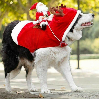 Santa Claus Riding Deer Pet Costume for Dogs Funny Christmas Outfit Holiday Party Clothes