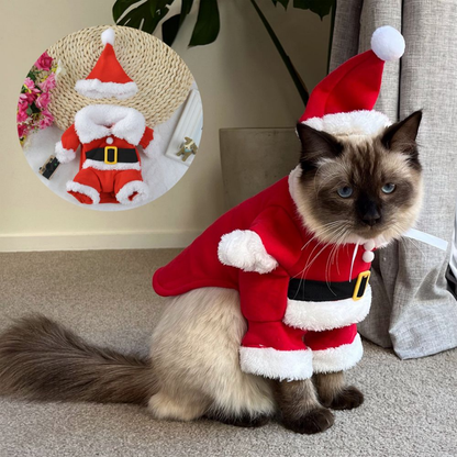 Christmas Pet Santa Claus Costume Warm Jumpsuit Hoodie for Dogs Cats Winter Outfit