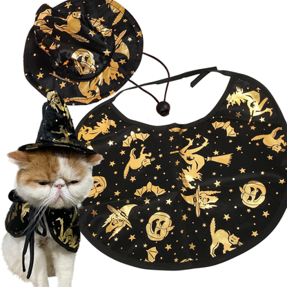 Witch Cloak Hat Set For Cats Dogs Wizard Theme Halloween Party Pet Costume Cosplay
