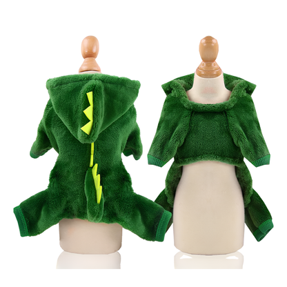 Funny Dinosaur Pet Costume Warm Fleece Hoodie for Cats Dogs Halloween Cosplay Outfit