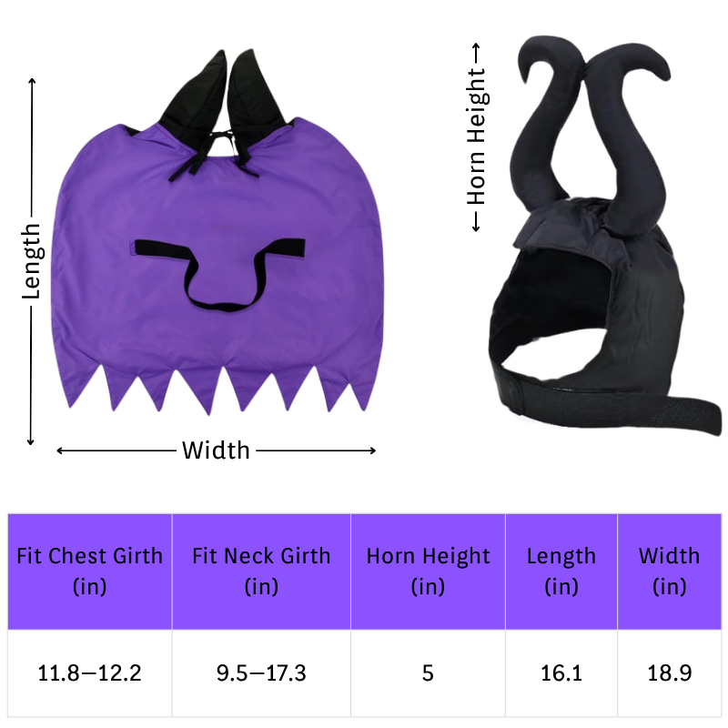 Pet Costume Cloak Horned Hat for Cats Dogs Witch Wizard Sorceress Black Purple Halloween Cosplay
