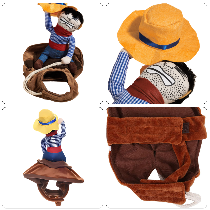 Funny Cowboy Rider Outfit for Dogs Cats Western Saddle Jacket Cloak Halloween Party Pet Costume