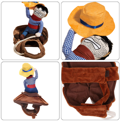 Funny Cowboy Rider Outfit for Dogs Cats Western Saddle Jacket Cloak Halloween Party Pet Costume