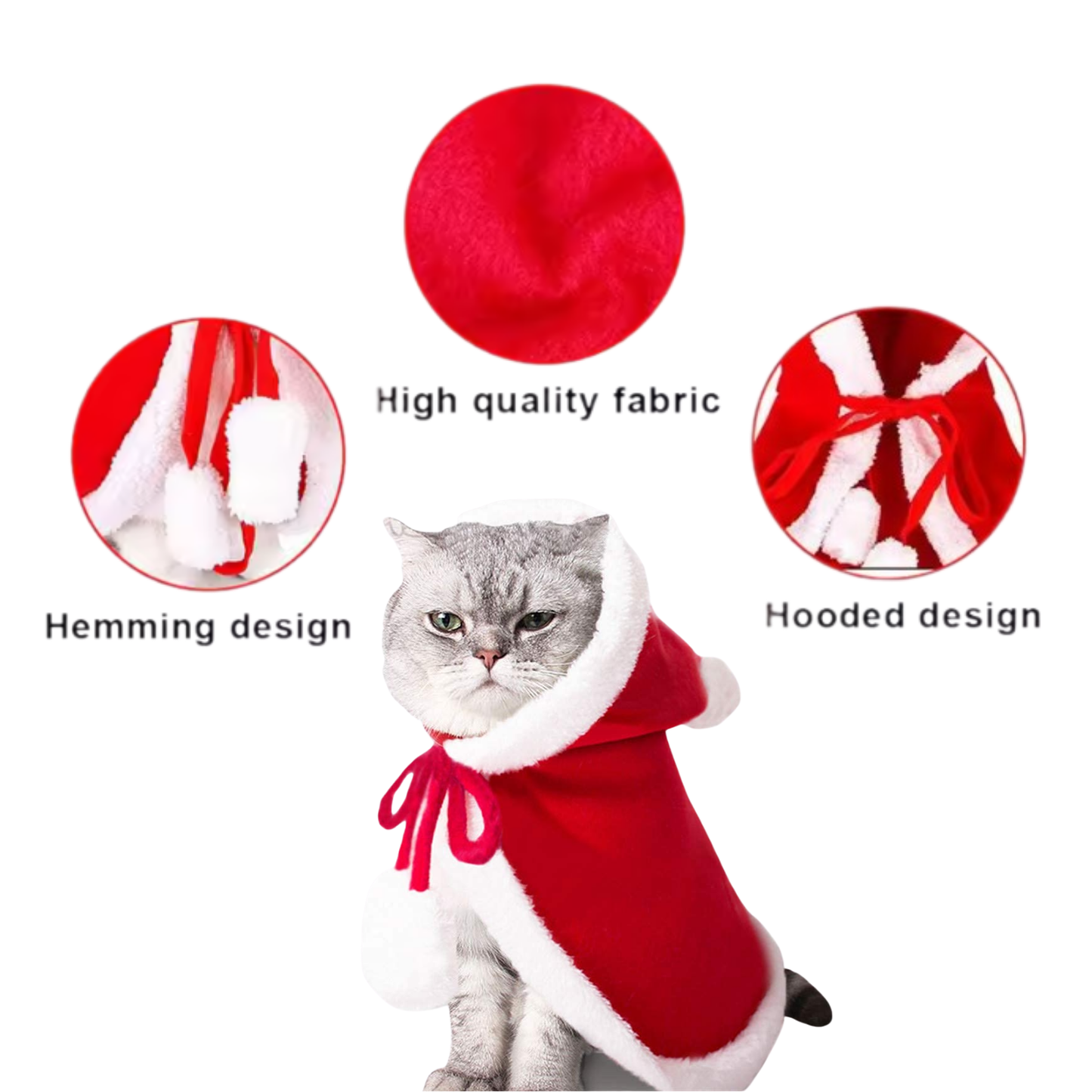 Christmas Pet Costume Hooded Cloak for Small Dogs Cats Warm Winter Outfit Holiday Clothes